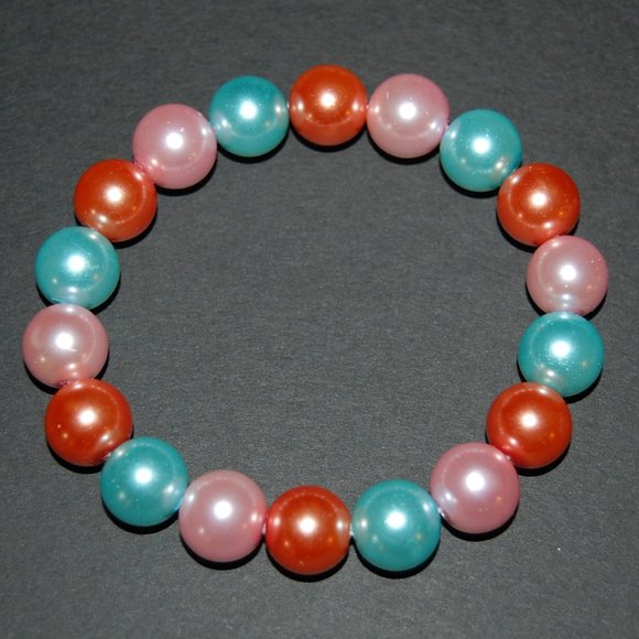 Chunky Bracelet,Large 14mm Beads,Glass Pearl Beaded Bracelet,Party Bracelet - Picture 1 of 2